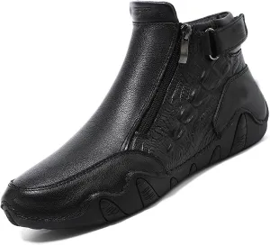 Mens Casual Ltalian Handmade High Boots Side Zipper Alligator Printed Soft Leather Chukka Ankle Bootie Warm Velvet Business Dress High-Top Flat Bootie