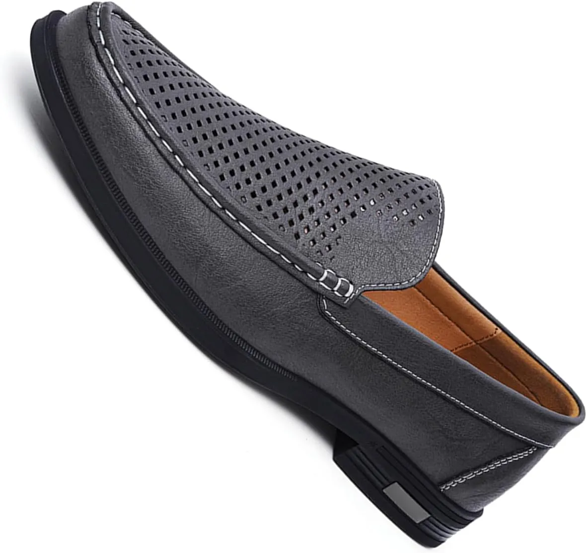 Mens Genuine Leather Slip-on Loafers Casual Hollow Breathable Comfort Penny Loafers Shoes Soft Sole Flat Dress Driving Causal Shoes