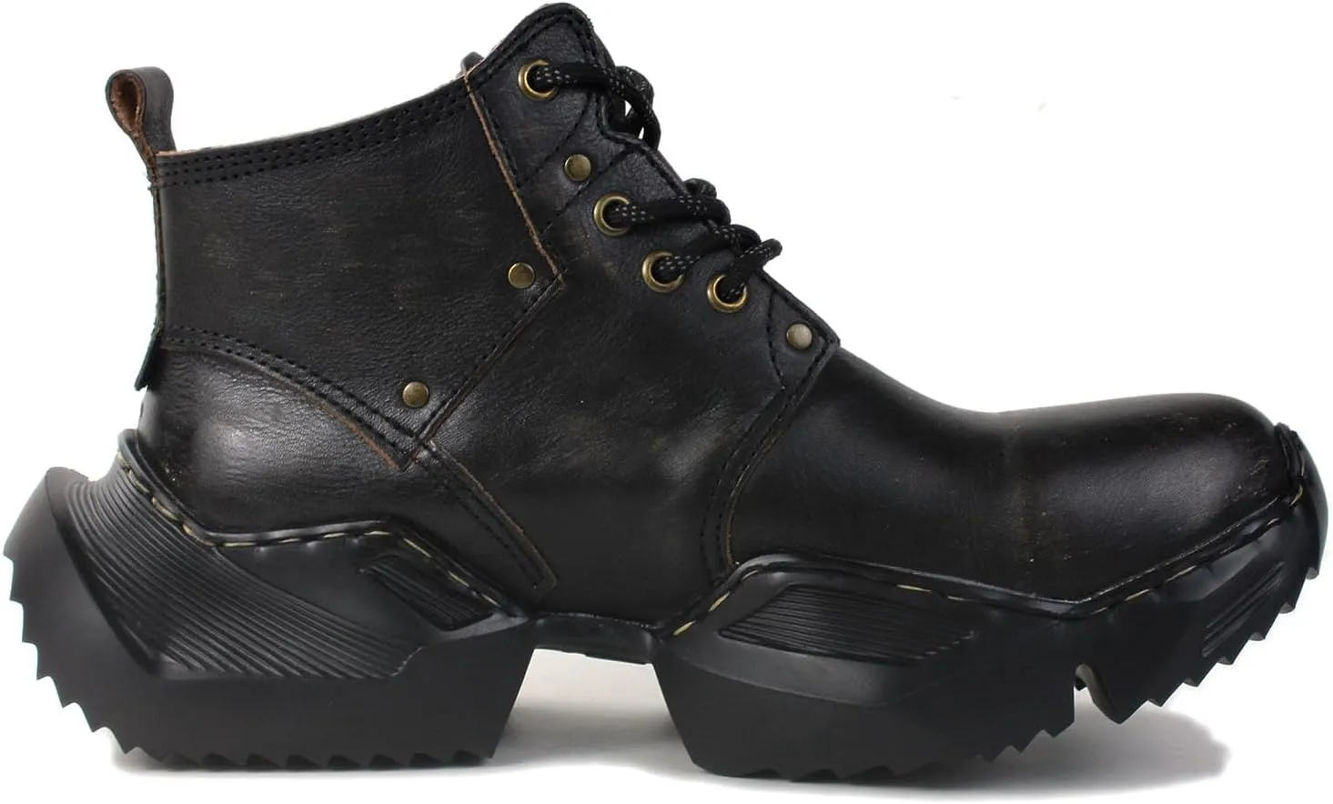 Mens Vintage Moto Boots Combat Hiking Retro Casual Shoes Cowhide Leather Ankle Chukka Boots CD-5008-S-1-Brown-Black