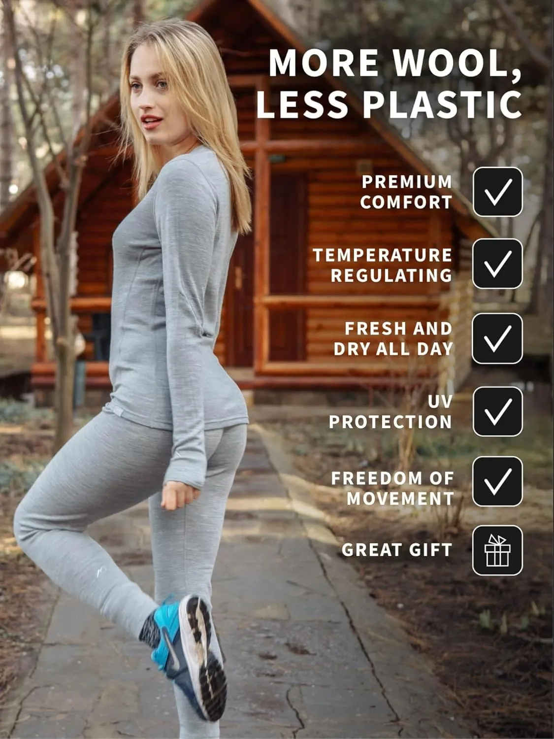 Merino Wool Base Layer Women Pants 100% Merino Wool Leggings Heavyweight, Midweight, Lite Thermal Underwear Bottom and Socks