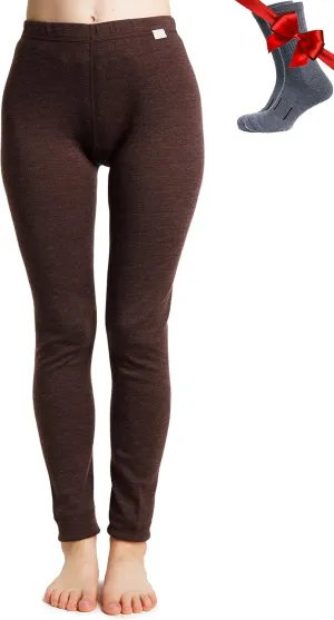 Merino Wool Base Layer Women Pants 100% Merino Wool Leggings Heavyweight, Midweight, Lite Thermal Underwear Bottom and Socks