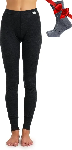 Merino Wool Base Layer Women Pants 100% Merino Wool Leggings Heavyweight, Midweight, Lite Thermal Underwear Bottom and Socks
