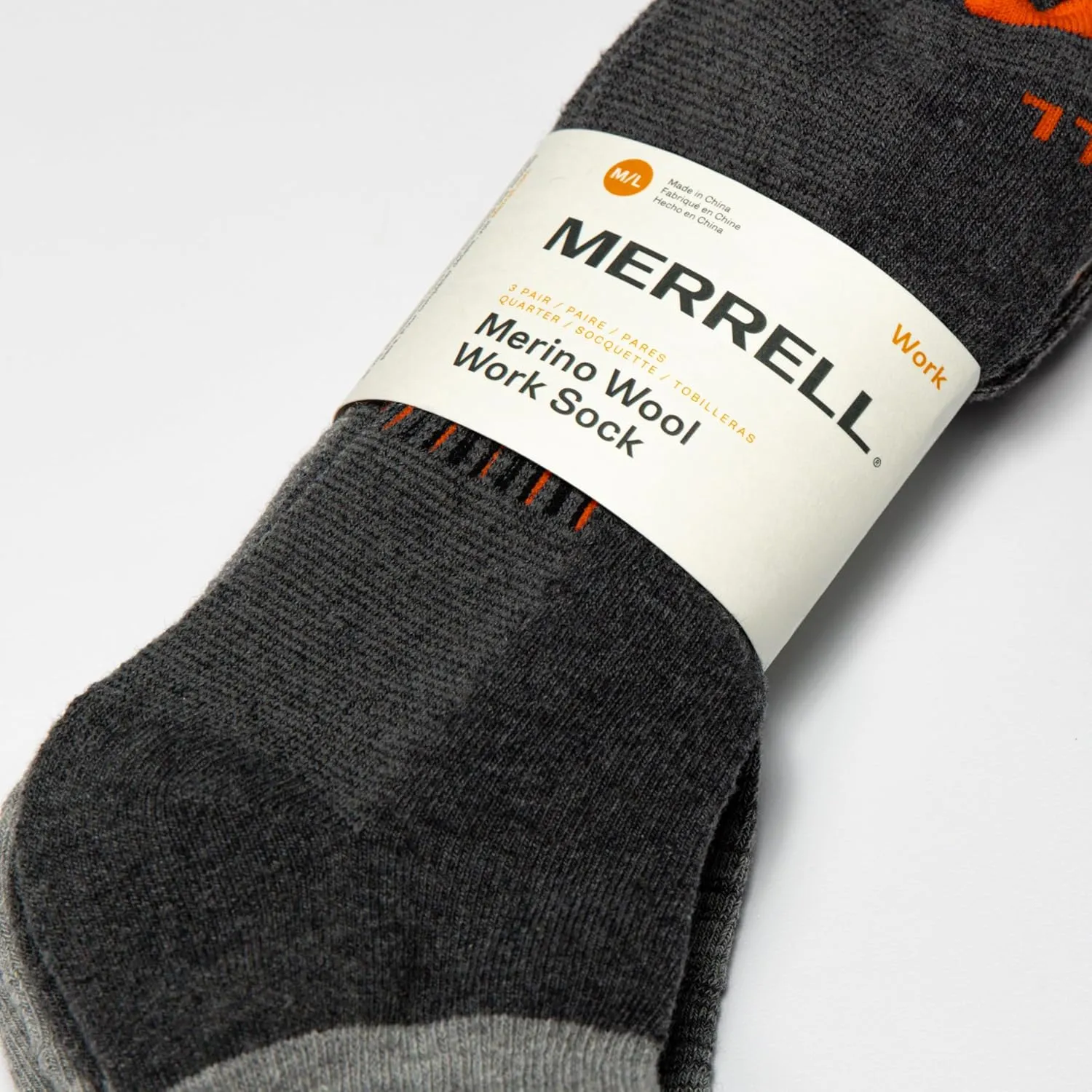 Merrell Men's and Women's Merino Wool Work Socks-3 Pair Pack-Arch Support