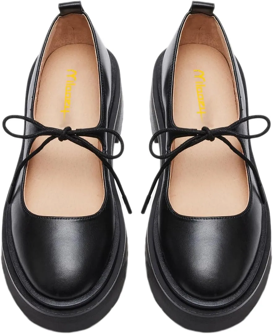 Milooey shoes Women's Fashion Round Toe Platform Mary Janes Cute Lace Up Chunky Heel Pumps Uniform Dress Party School Daily Shoes Size 4-16 Us