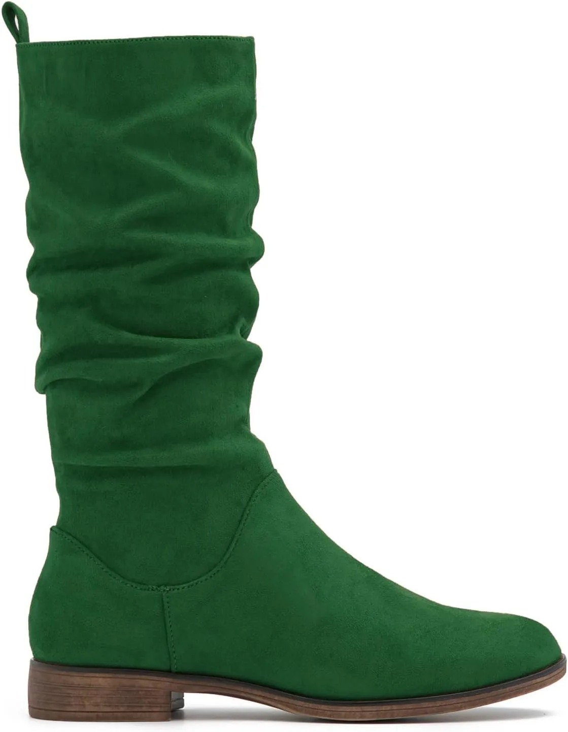 MOOMMO Women Mid Calf Slouch Boots Suede Calf High Boots Flats Flat Heel Long Boots Wide Calf Side Zipper Winter Boots Round Toe Flat Boots Retro Cute Casual Comfy Winter 4-13 M US