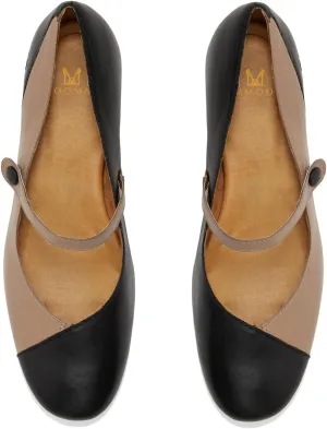 MOOMMO Women Retro Mary Jane Flats Round Toe Ankle Strap Flat Shoes Two Tone Mary Jane Walking Shoes Cap Toe Comfy Flat Heel Dress Shoes Patchwork Driver Flats Office Ladies 4-11 M US