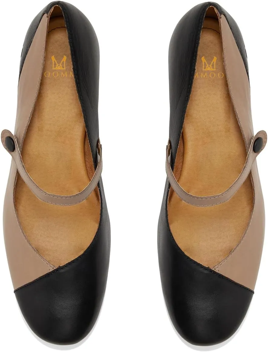 MOOMMO Women Retro Mary Jane Flats Round Toe Ankle Strap Flat Shoes Two Tone Mary Jane Walking Shoes Cap Toe Comfy Flat Heel Dress Shoes Patchwork Driver Flats Office Ladies 4-11 M US
