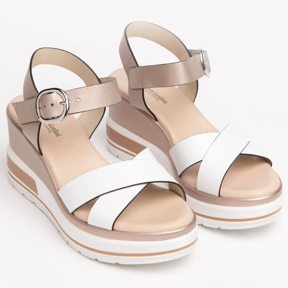 NeroGiardini E218737D Medium Wedge Sandal-WHITE