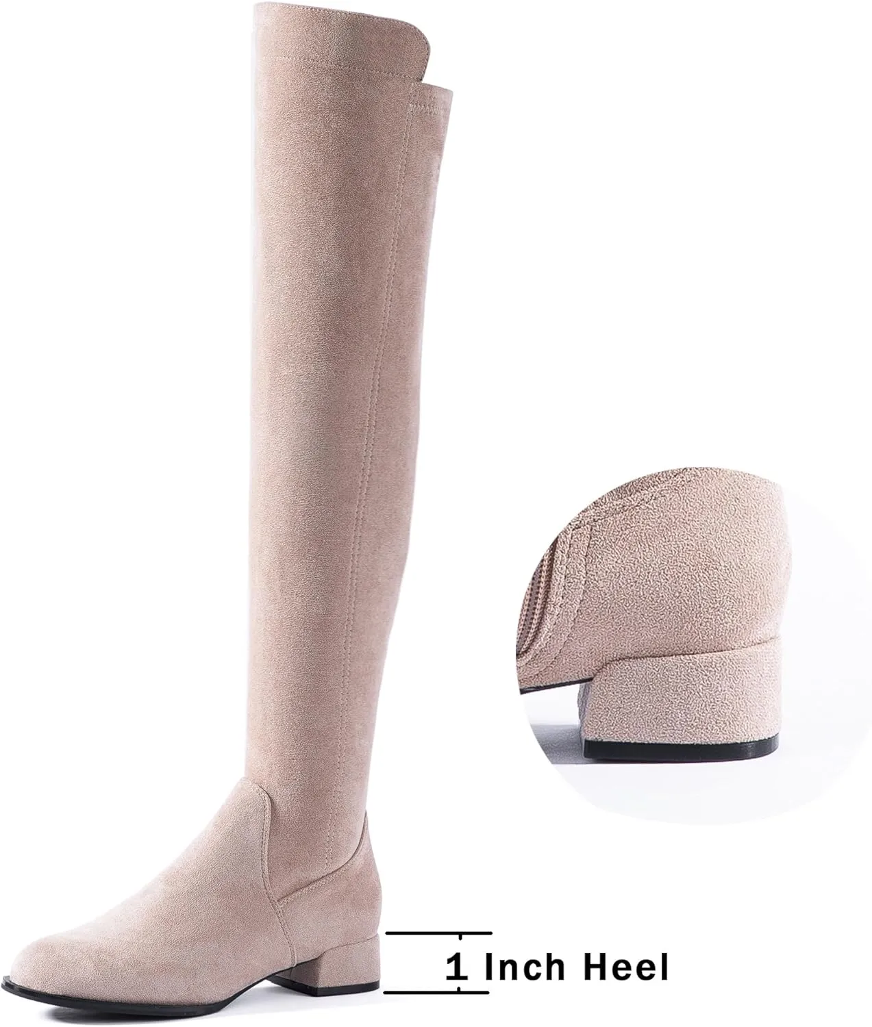N.N.G Women Over the Knee Boots Thigh High Suede Black Block Low 2 Inch Heel Chunky Above Knee Winter Pointed toe