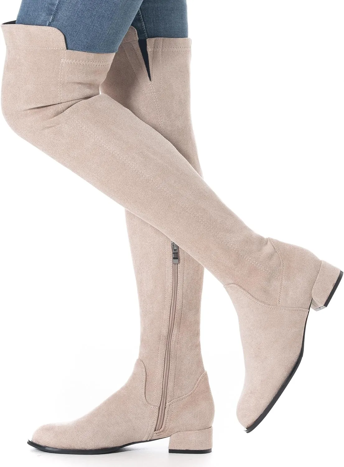 N.N.G Women Over the Knee Boots Thigh High Suede Black Block Low 2 Inch Heel Chunky Above Knee Winter Pointed toe