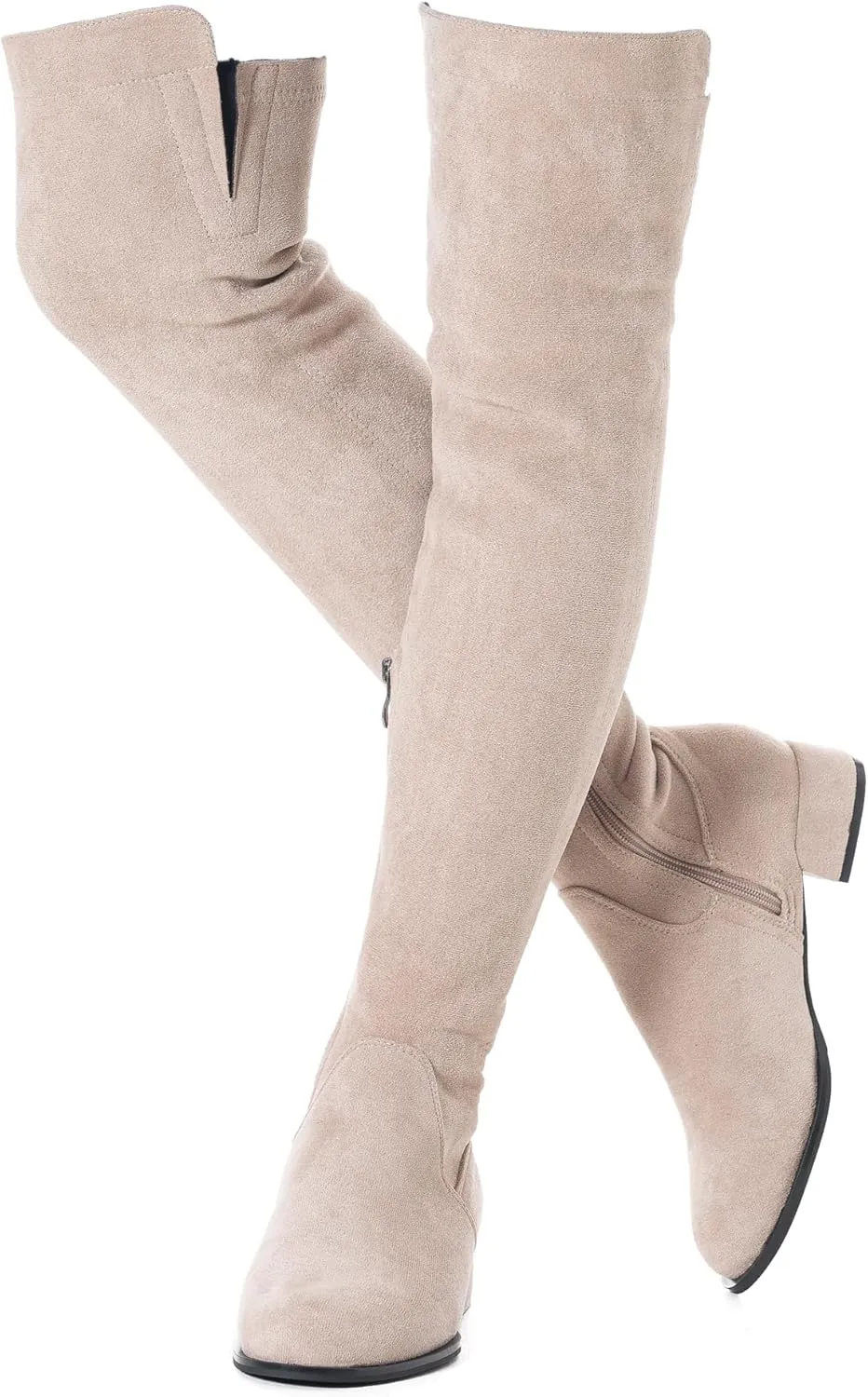 N.N.G Women Over the Knee Boots Thigh High Suede Black Block Low 2 Inch Heel Chunky Above Knee Winter Pointed toe
