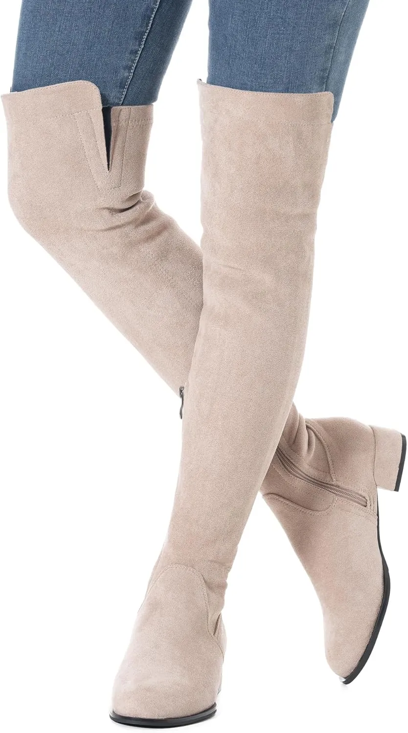 N.N.G Women Over the Knee Boots Thigh High Suede Black Block Low 2 Inch Heel Chunky Above Knee Winter Pointed toe