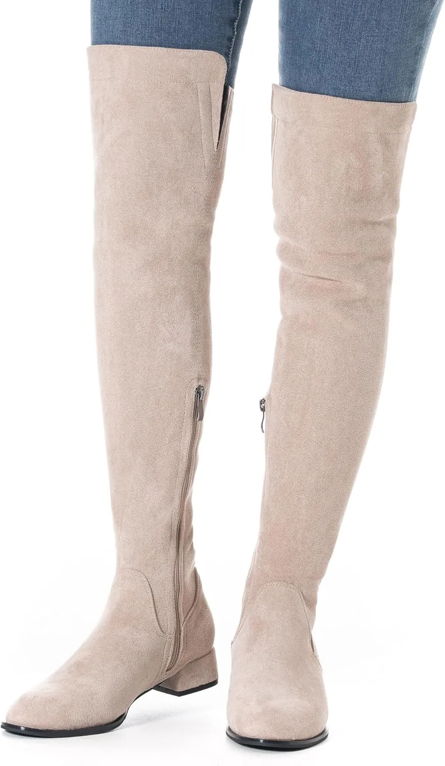 N.N.G Women Over the Knee Boots Thigh High Suede Black Block Low 2 Inch Heel Chunky Above Knee Winter Pointed toe