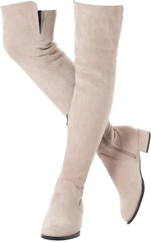 N.N.G Women Over the Knee Boots Thigh High Suede Black Block Low 2 Inch Heel Chunky Above Knee Winter Pointed toe