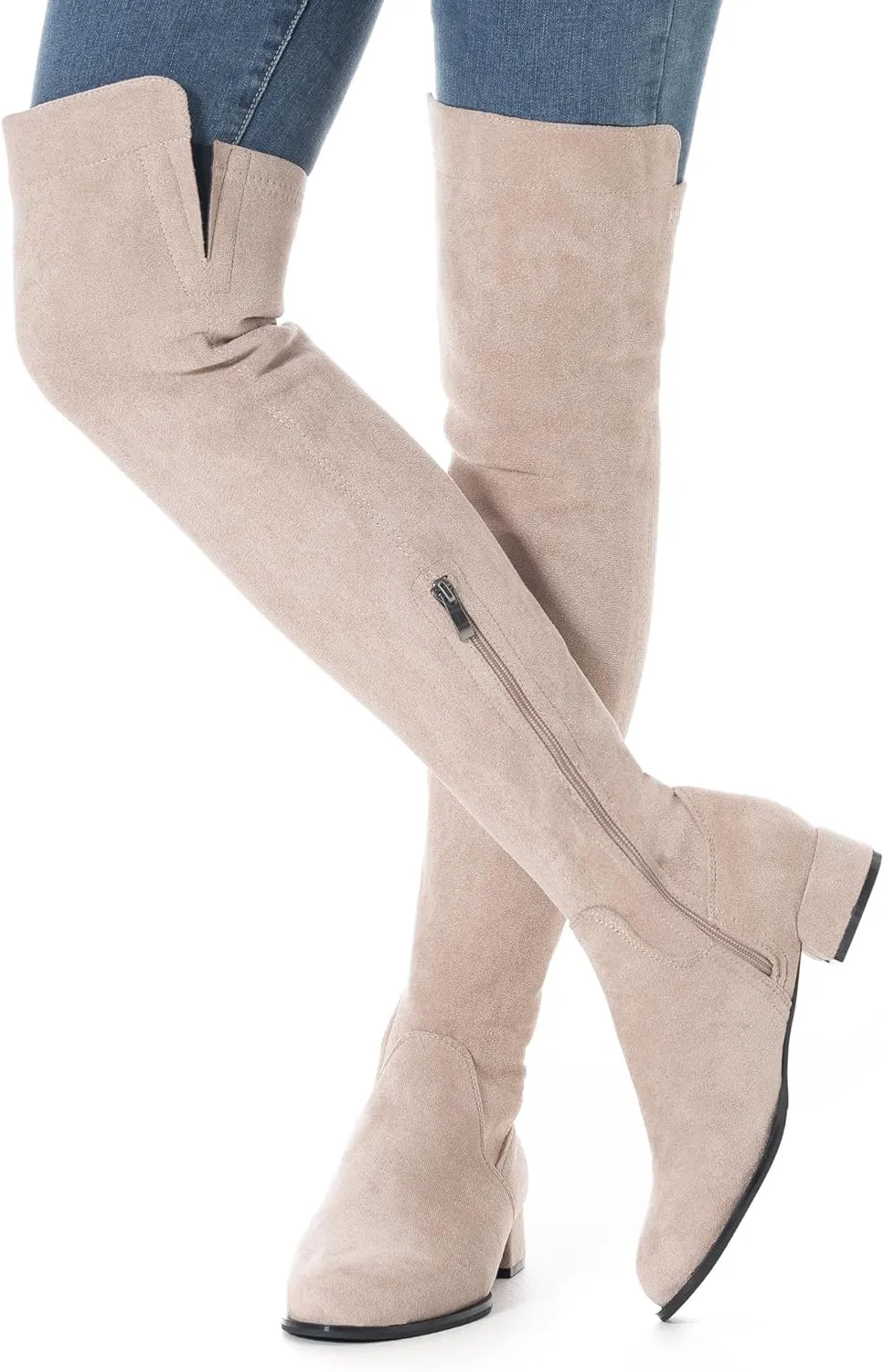 N.N.G Women Over the Knee Boots Thigh High Suede Black Block Low 2 Inch Heel Chunky Above Knee Winter Pointed toe