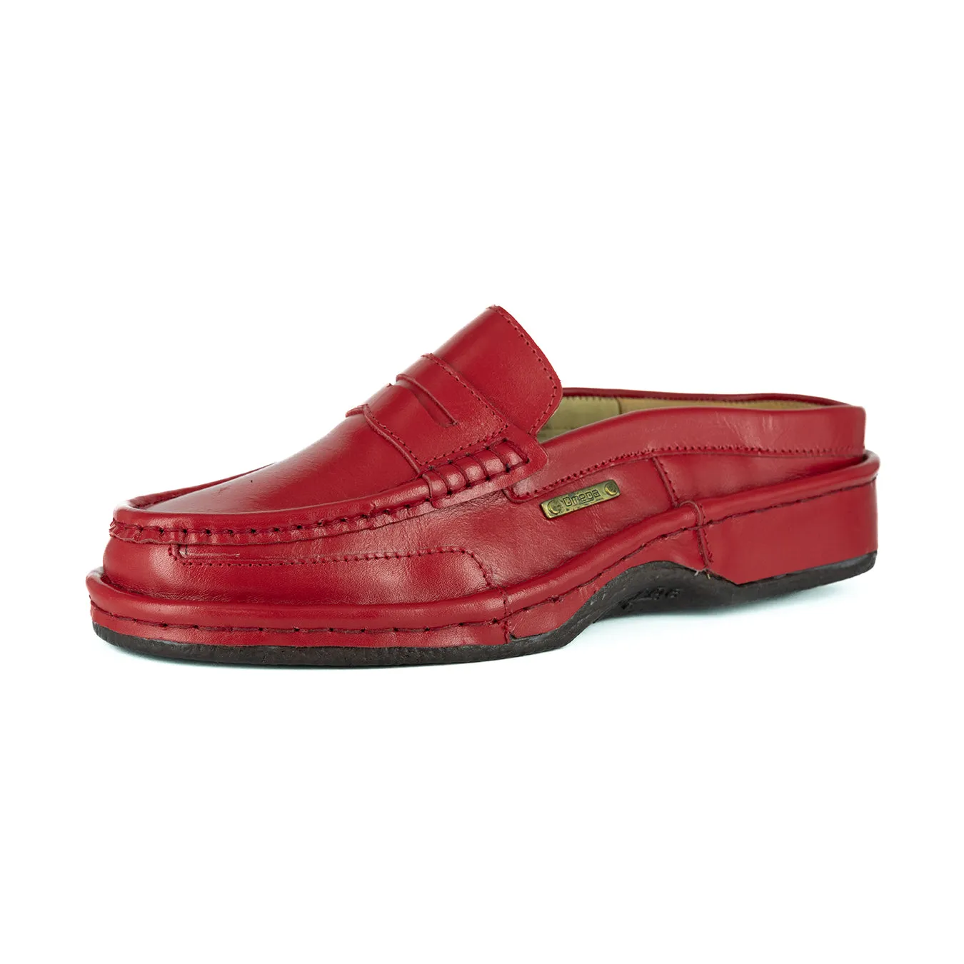 OMOM388 : Leather Mule in Red Soft Saddle Leather