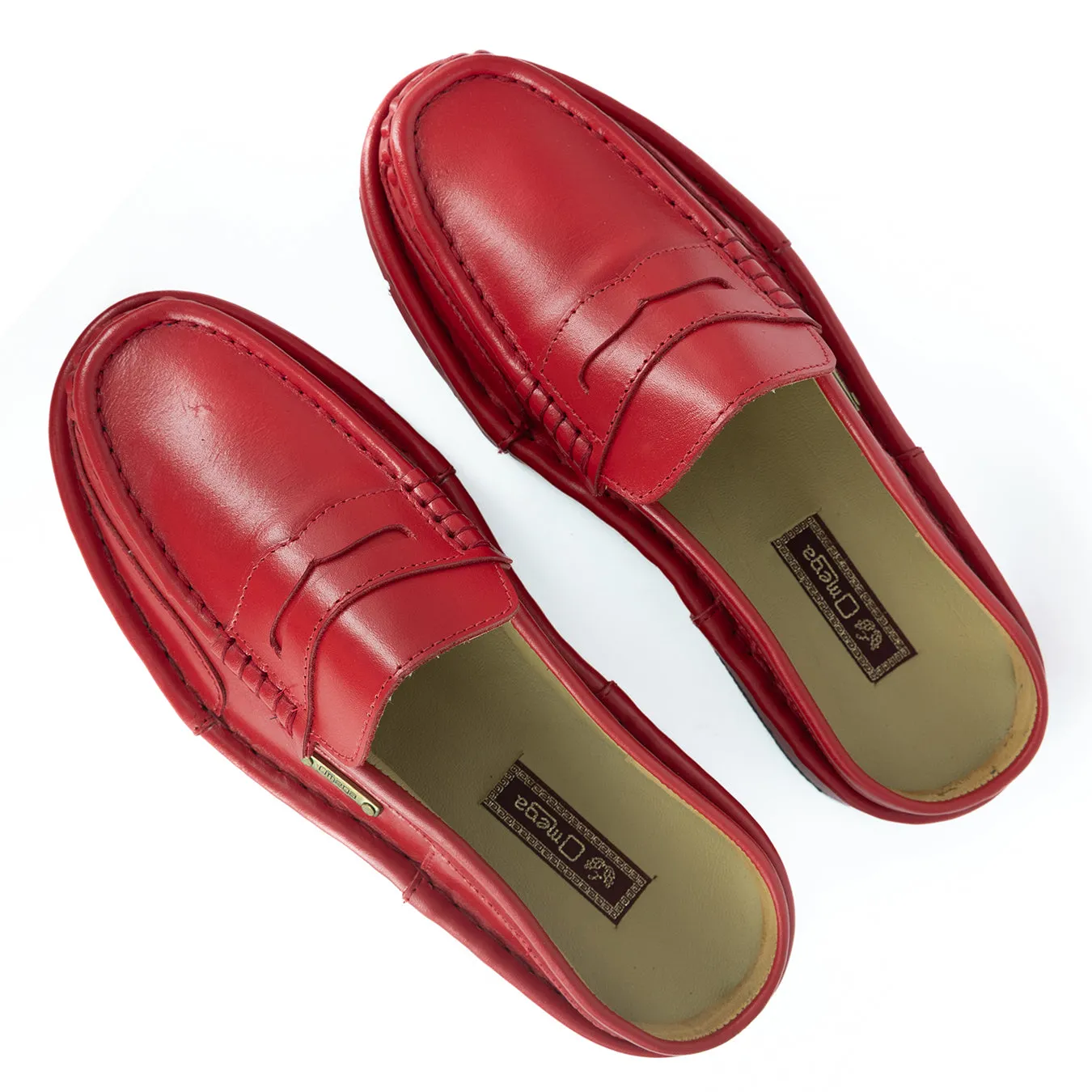OMOM388 : Leather Mule in Red Soft Saddle Leather