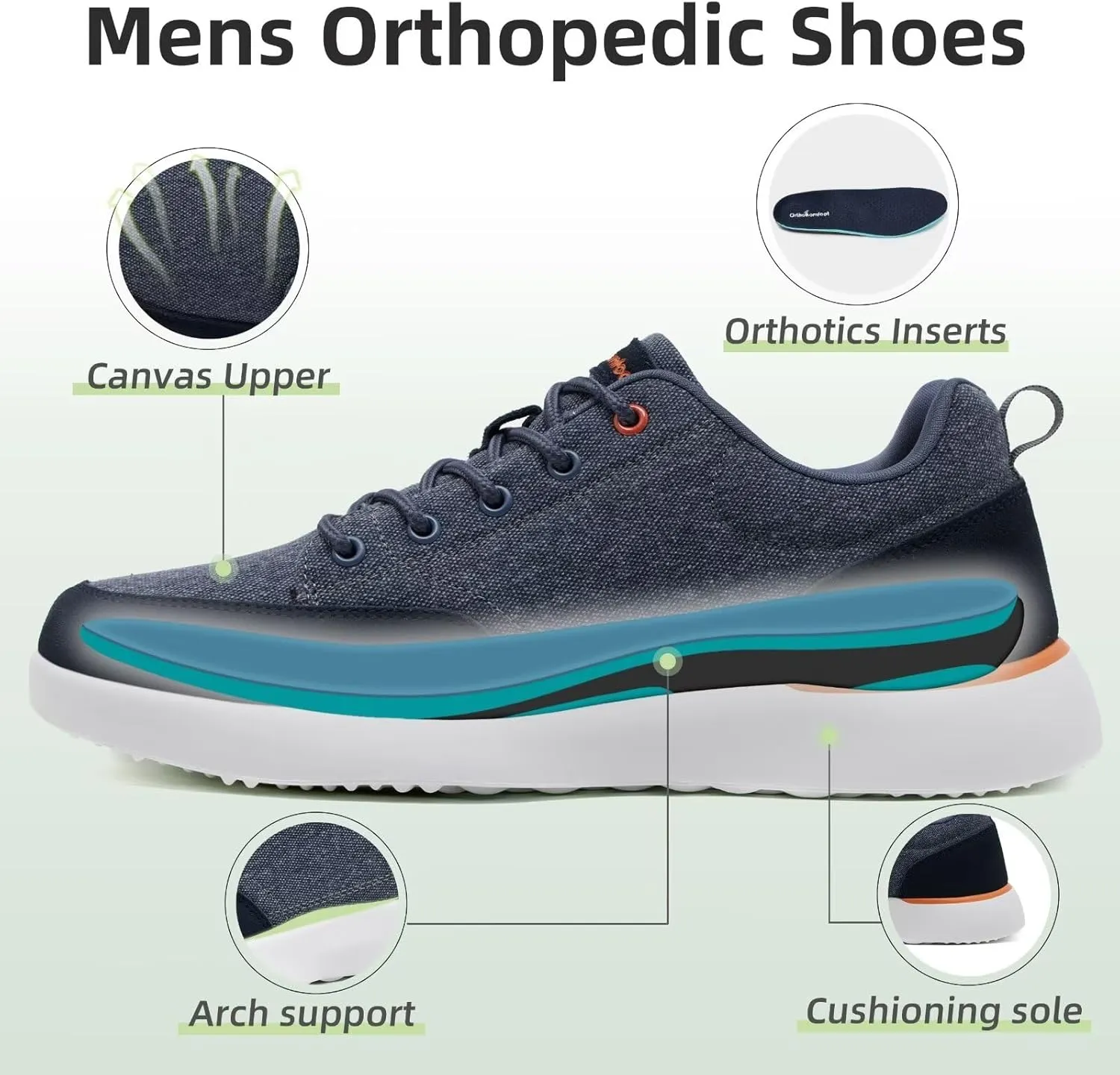 OrthoComfoot Men's Orthopedic Walking Shoes with Arch Support: Comfortable Cushioned Shoes for Plantar Fasciitis Relief, Breathable Orthotic Fashion Sneakers for Foot and Heel Pain