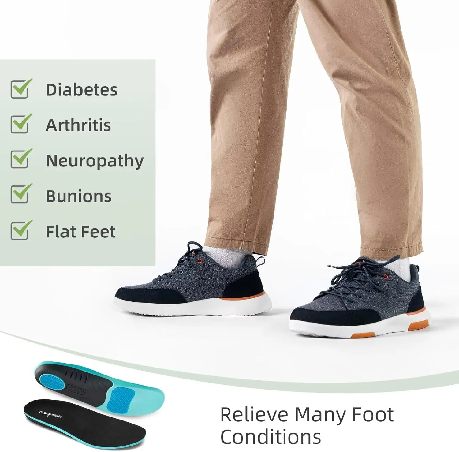 OrthoComfoot Men's Orthopedic Walking Shoes with Arch Support: Comfortable Cushioned Shoes for Plantar Fasciitis Relief, Breathable Orthotic Fashion Sneakers for Foot and Heel Pain