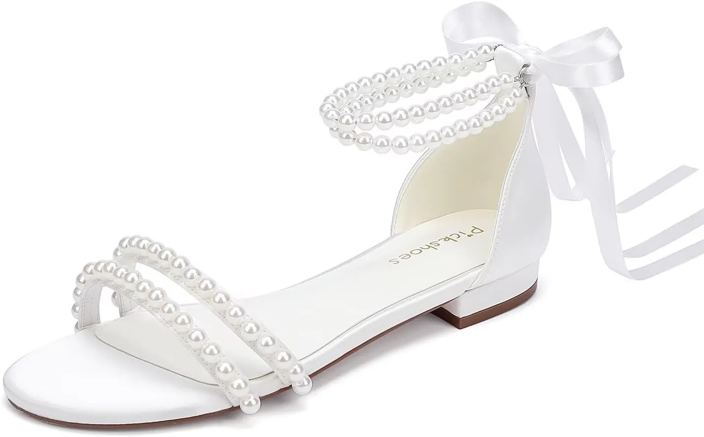 Pearl Flats Bridal Sandals Wedding Flats for Bride Open Toe Beach Wedding Shoes