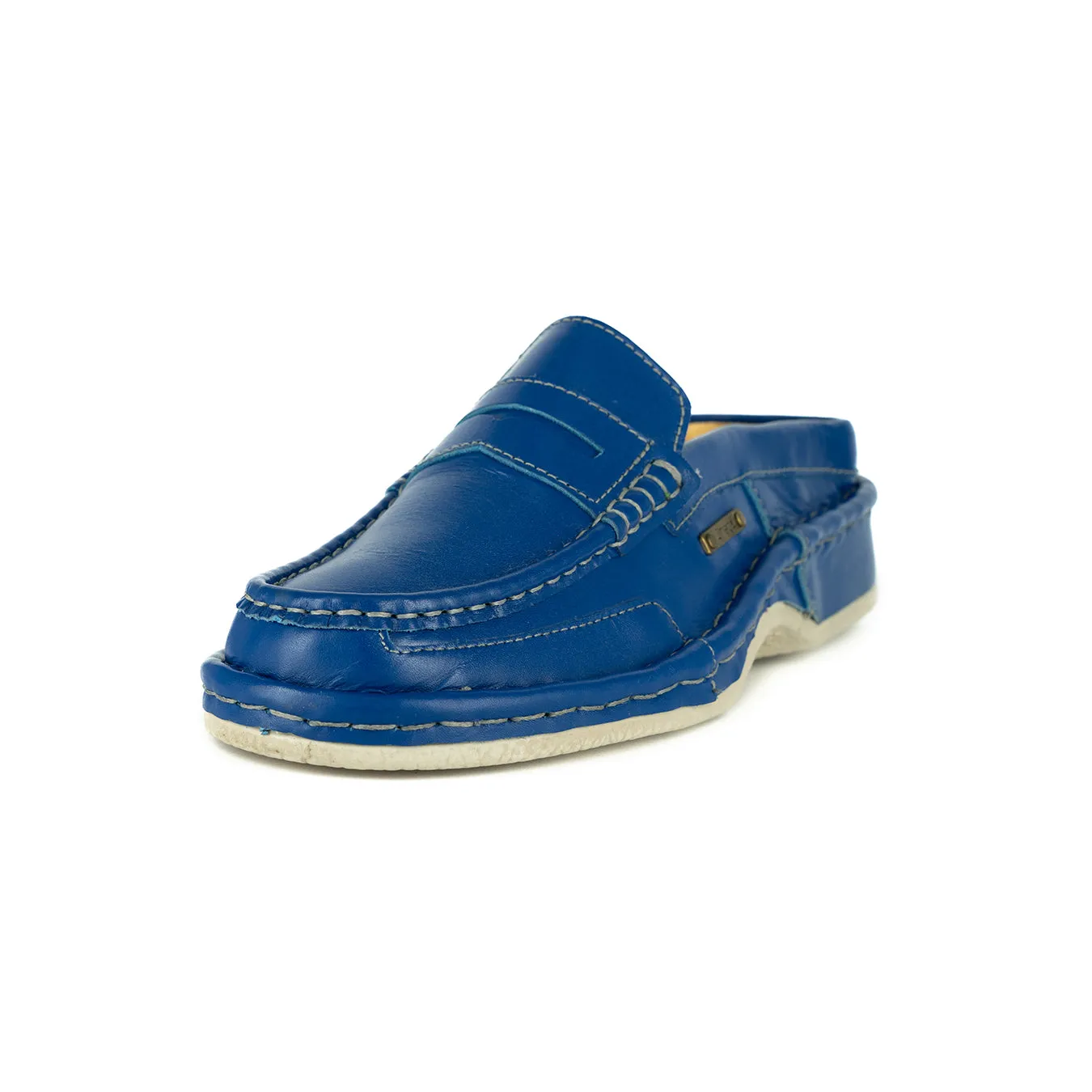 Pre-Order OMOM388 : Leather Mule in Blue Soft Saddle Leather
