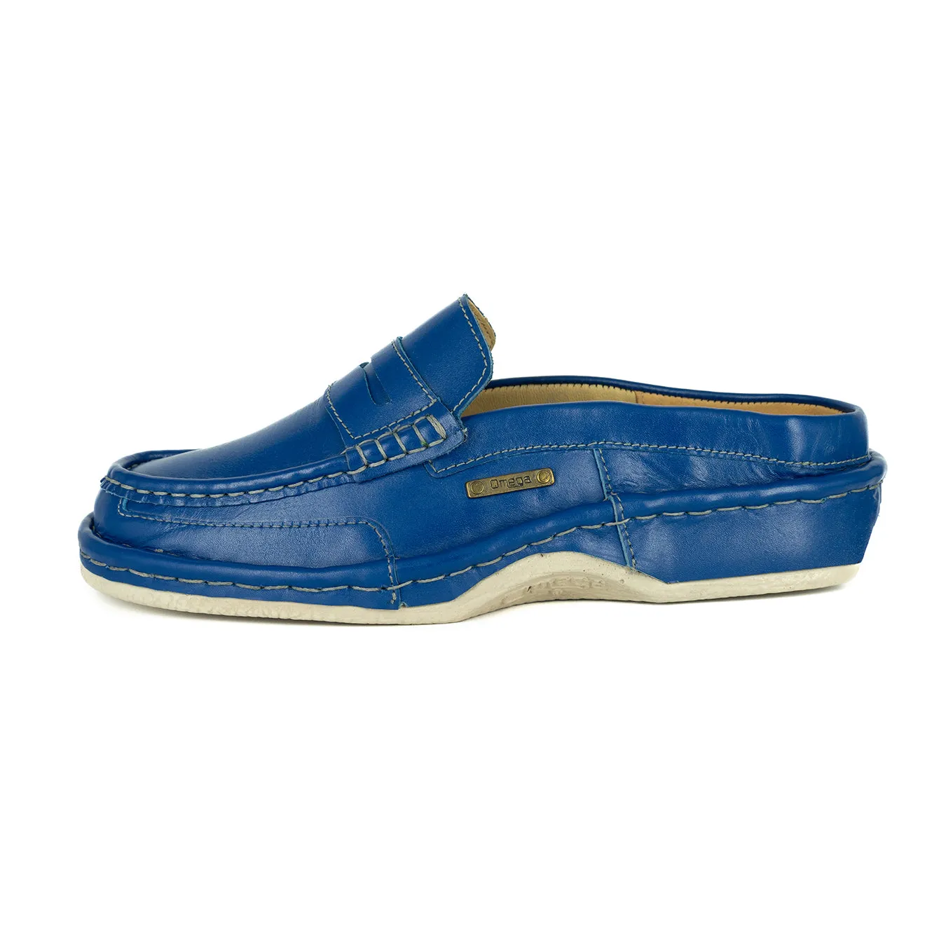Pre-Order OMOM388 : Leather Mule in Blue Soft Saddle Leather