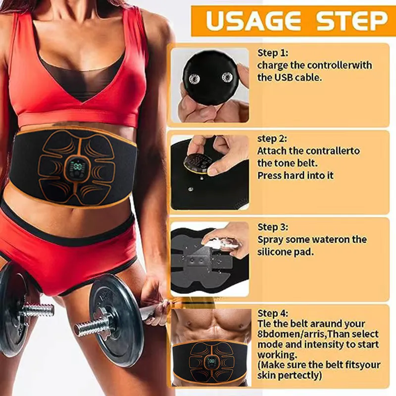 Premium ABS Muscle Stimulator EMS Abdominal Trainer – USB Rechargeable Vibration Fitness Belt for Home Gym, 10 Modes, 30 Intensity Levels, Wearable Electrostimulation Massager for Abs & Waist