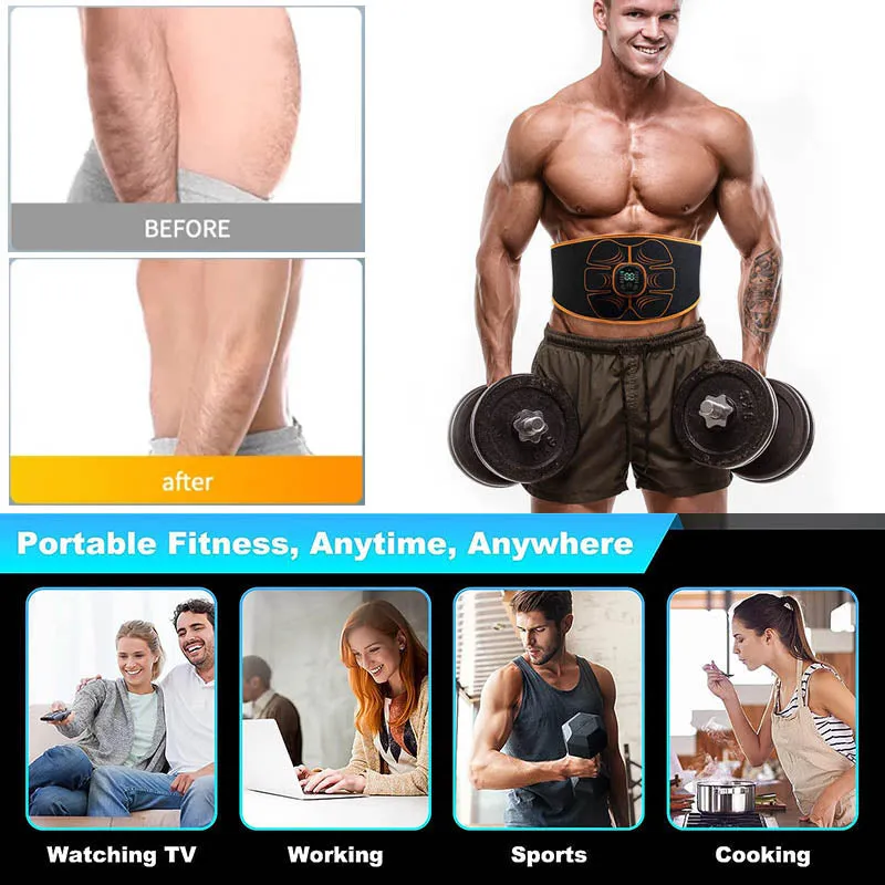 Premium ABS Muscle Stimulator EMS Abdominal Trainer – USB Rechargeable Vibration Fitness Belt for Home Gym, 10 Modes, 30 Intensity Levels, Wearable Electrostimulation Massager for Abs & Waist