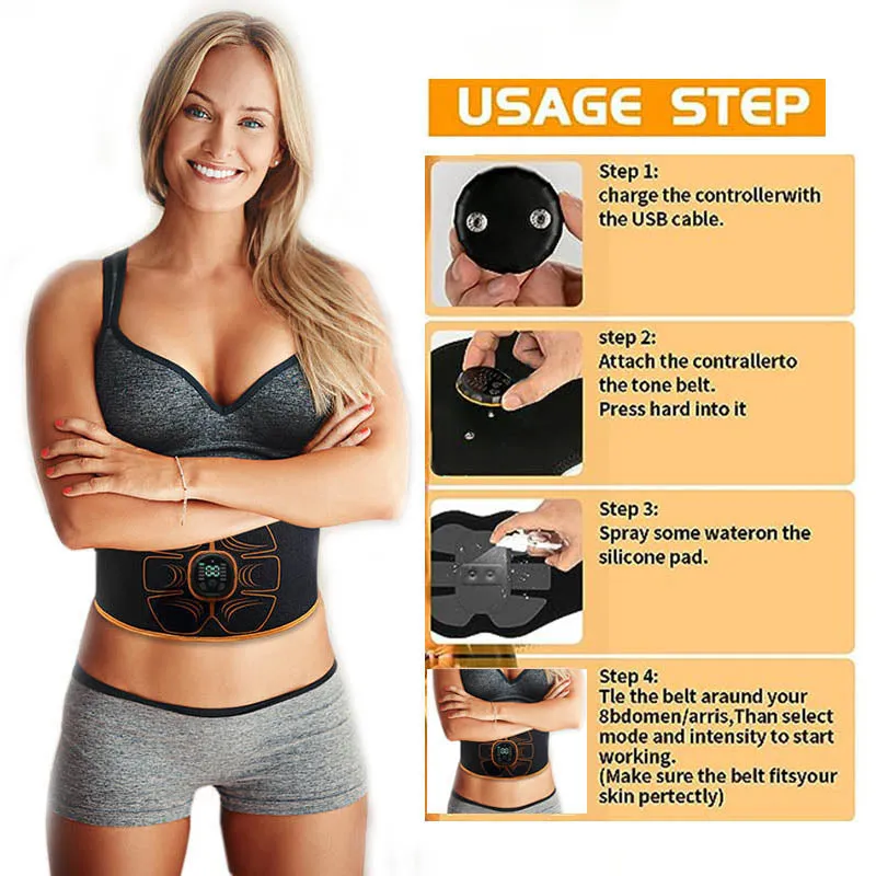Premium ABS Muscle Stimulator EMS Abdominal Trainer – USB Rechargeable Vibration Fitness Belt for Home Gym, 10 Modes, 30 Intensity Levels, Wearable Electrostimulation Massager for Abs & Waist