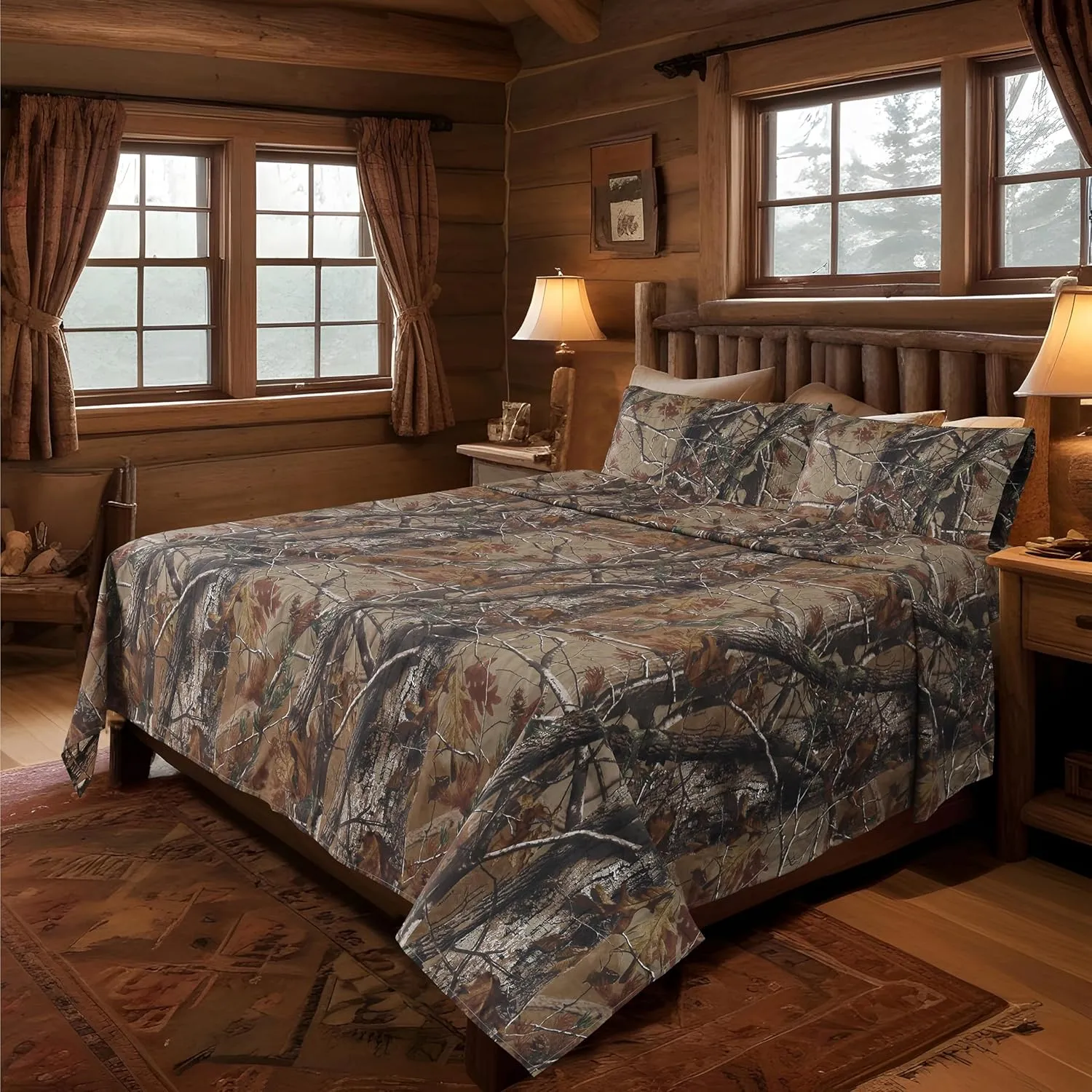 Realtree All Purpose Camo Bedding Queen Sheet Set 4 Piece Polycotton Rustic Farmhouse Bedding for Lodge, Cabin & Hunting Bed Set – Perfect for Outdoor Camouflage Bedroom - (60"x80")