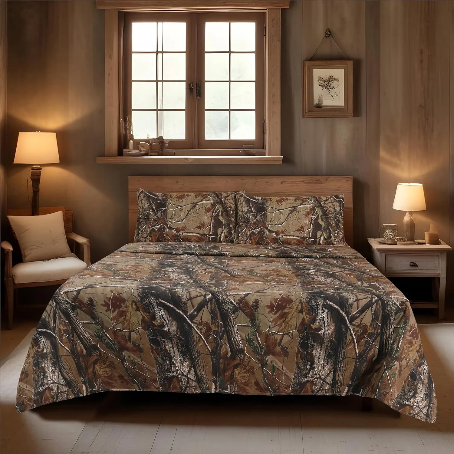 Realtree All Purpose Camo Bedding Queen Sheet Set 4 Piece Polycotton Rustic Farmhouse Bedding for Lodge, Cabin & Hunting Bed Set – Perfect for Outdoor Camouflage Bedroom - (60"x80")