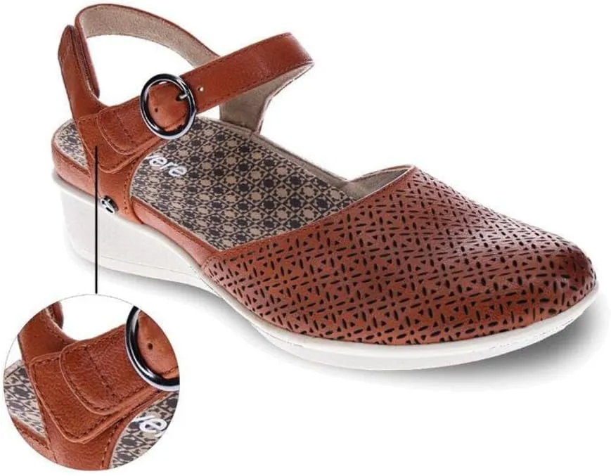 Revere Calabria Closed Toe Sandal - Elegant Wedge with Laser Cutouts - Adjustable Back Strap - Removable Comfort Footbed with Arch Support