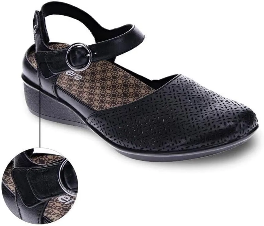 Revere Calabria Closed Toe Sandal - Elegant Wedge with Laser Cutouts - Adjustable Back Strap - Removable Comfort Footbed with Arch Support