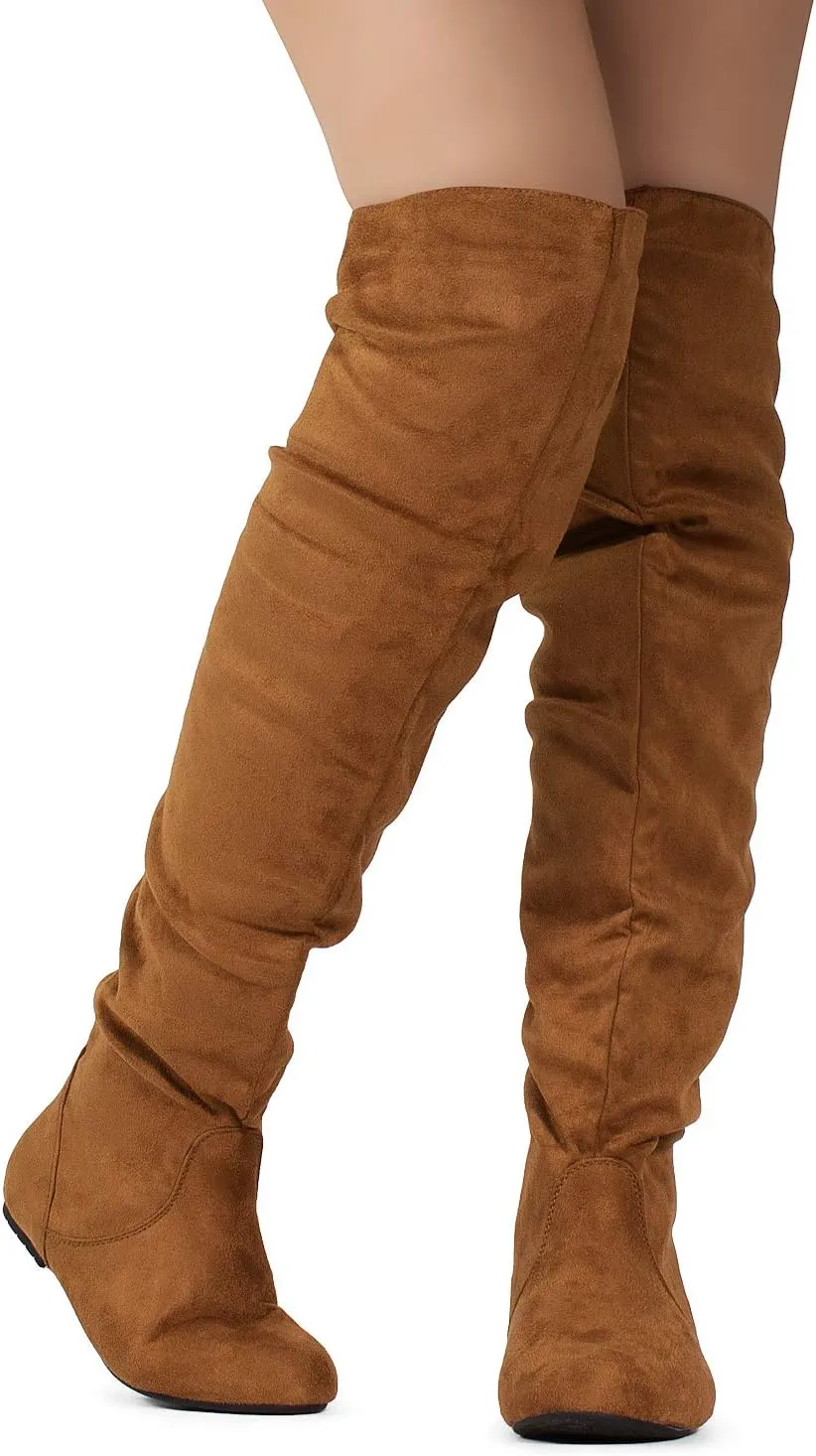 RF ROOM OF FASHION Women's Over The Knee Flat Heel Slouchy Boots (Available in Regular and Wide Calf)