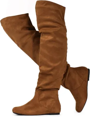 RF ROOM OF FASHION Women's Over The Knee Flat Heel Slouchy Boots (Available in Regular and Wide Calf)
