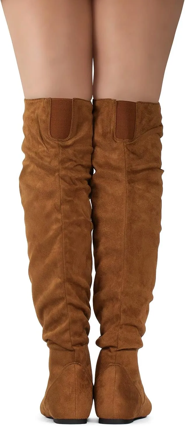 RF ROOM OF FASHION Women's Over The Knee Flat Heel Slouchy Boots (Available in Regular and Wide Calf)