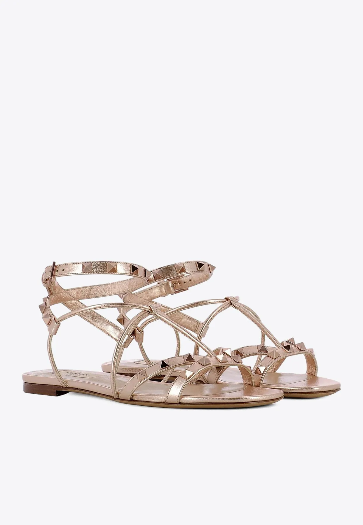 Rockstud Laminated Leather Flat Sandals