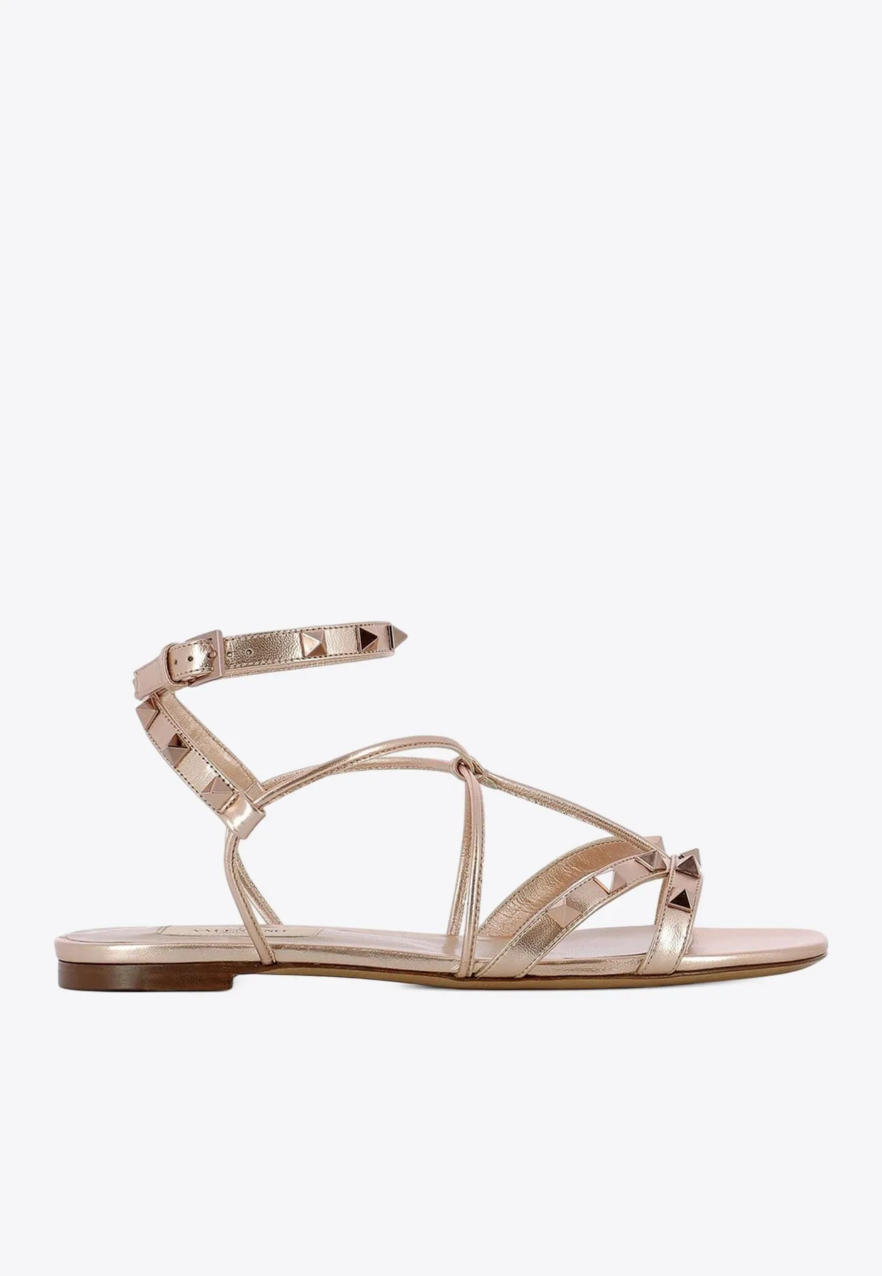 Rockstud Laminated Leather Flat Sandals