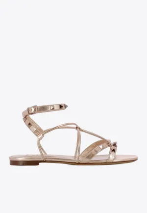 Rockstud Laminated Leather Flat Sandals