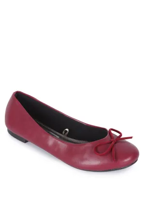 Round Toe Flat Shoes - Maroon