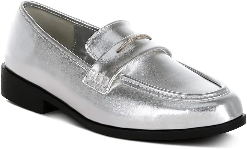 Rugle Metallic Faux Leather Flat Loafers