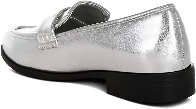 Rugle Metallic Faux Leather Flat Loafers