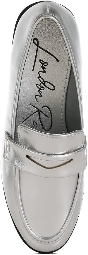 Rugle Metallic Faux Leather Flat Loafers