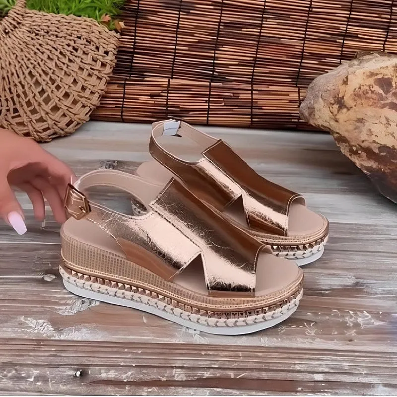 Saffron | Metallic Wedge Chic Sandal