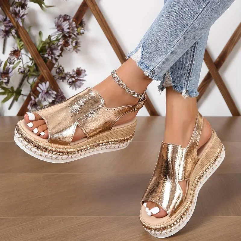 Saffron | Metallic Wedge Chic Sandal