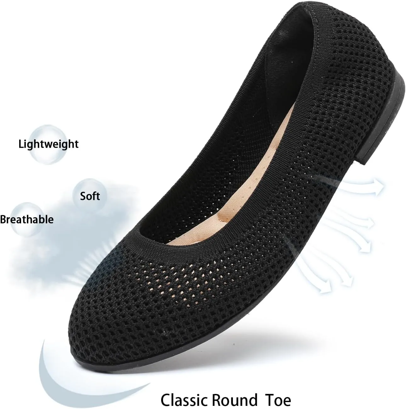 Saidoteto Women's Ballet Flats,Comfortable Round Toe Slip-On Elastic Knit Flat Shoes Casual Office Dress Shoes for Work & Walking