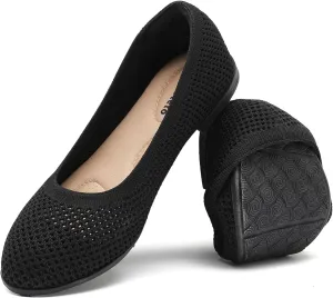 Saidoteto Women's Ballet Flats,Comfortable Round Toe Slip-On Elastic Knit Flat Shoes Casual Office Dress Shoes for Work & Walking