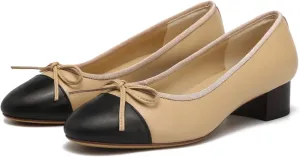 SHODENSE Women Cap Toe Bow Flats Two Tone Slip On Ballet Flats Comfy Closed Round Toe Flats Colorblock 1 Inch Low Flat Heel Dress Shoes Chic Chic Casual Drive Flat Shoes 4-11 M US