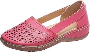 Slip On Loafers for Women Comfortable Leather Hollow Out Ballet Flats Vintage Round Toe Low Heels Orthopedic Sandals