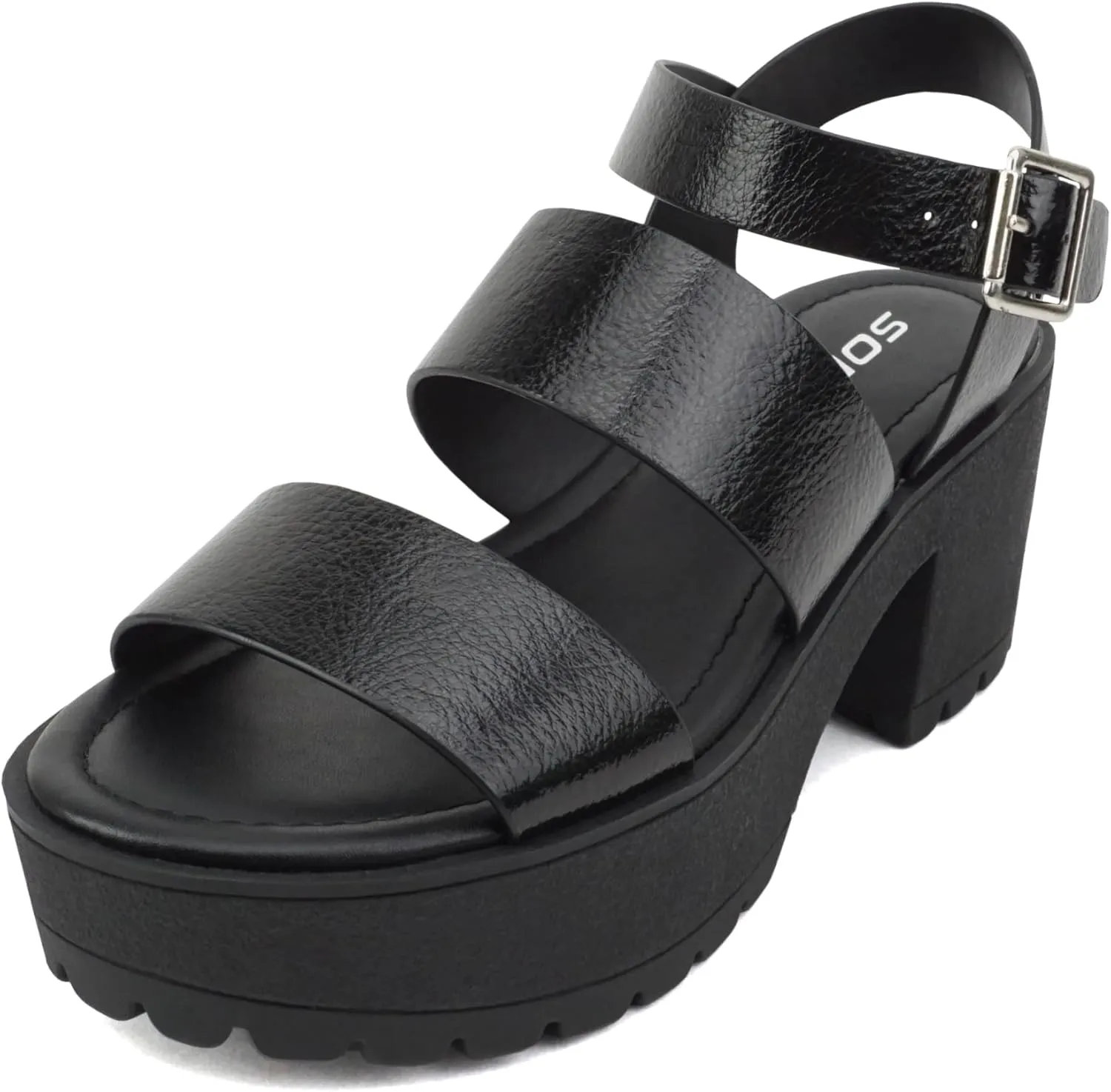 Soda ACCOUNT ~ Women Open Toe Two Bands Lug sole Fashion Block Heel Sandals with Adjustable Ankle Strap